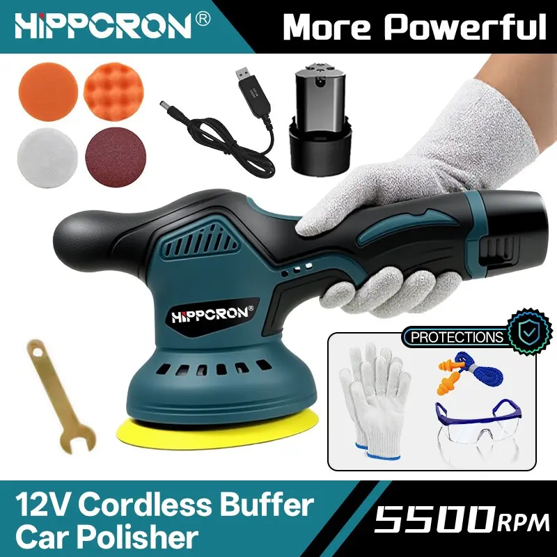 Cordless Car Buffer Polisher, 6 in Mini Buffer Polisher Kit with 2 Pack 12V Rechargeable Batteries, 8 Variable Speed 5500RPM Orbital Polisher for Car Boat Detailing, Polishing,Scratch Removing, Car Polisher Tool