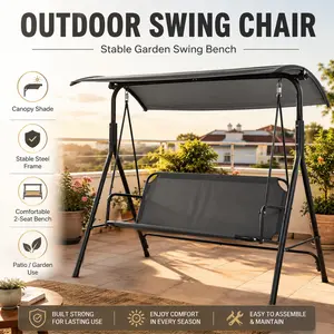 3 Person Patio Swing Chair with Adjustable Canopy Heavy Duty Steel Frame Outdoor Porch Bench Seat for Backyard Garden Poolside Relaxation 440 lbs Capacity Weather Resistant Modern Gray 3 Seater Furniture