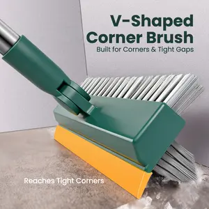 V-Shaped Corner Brush,Floor Scrub Brush, 3-in-1 Scrape and Heavy-Duty Stiff Bristle Floor Scrubber Brush with Squeegee for Cleaning Tile Wall Deck Bathroom Patio Garage Kitchen home kit