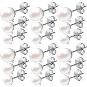 90pcs Faux Pearl Hypoallergenic Earring Posts Stud Earrings with Loop Metal Post Earring Studs and 90pcs Silver Butterfly Earring Backs for DIY Earring Jewelry Making