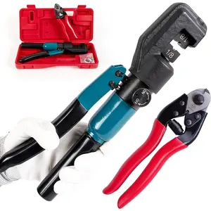 Custom Cable Railing Crimping Tool Hydraulic Crimper Hydraulic Crimping Tool for 1/8" Stainless Steel Cable Railing Kit Wire Rope Swaging Kit with Wire Cutter CR09 CK12