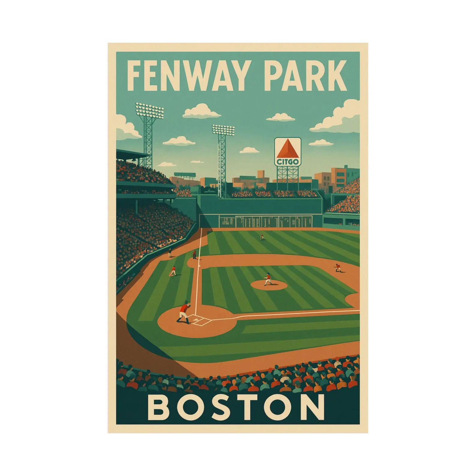 Vintage Fenway Park Matte Vertical Posters, Retro Travel Wall Art Print, Boston Red Sox Stadium Decor, Baseball Fan Gift, College Dorm [Unframed]