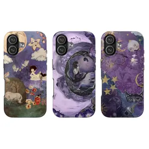 Whimsical Celestial Phone Case – Aesthetic Dark Fantasy Moon & Stars Pattern Cover with Purple Nebula, Unicorn & Fairy Art for iPhone 17 16 15 14 13 12 11 Pro Max X XS & Samsung Galaxy S21–S26 Plus Ultra | Dreamy Witchy Gift
