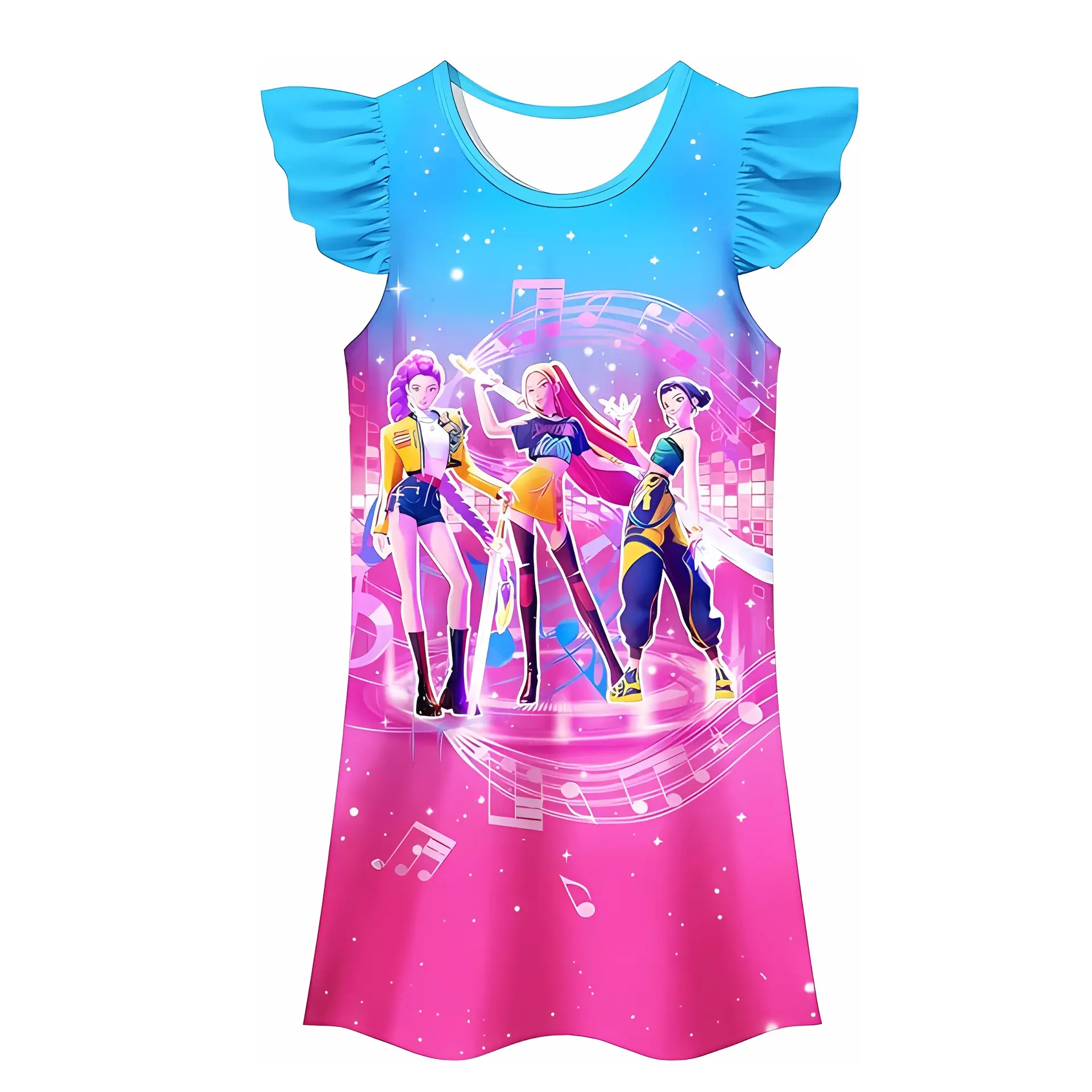 KPop Demon Hunters Little Girls Short Sleeve Dresses Casual Daily Rumi, Mira, and Zoey Dress School Outfits for Kids 4-14 Years