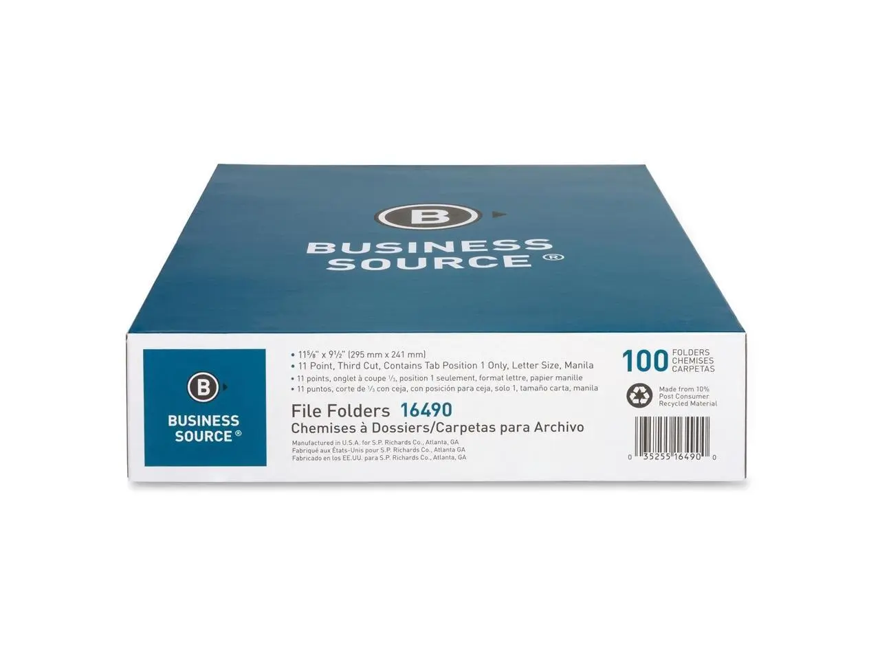 Business Source File Folder 1/3 Cut Left Tab 1-Ply 3/4" Exp. Ltr 100/BX MLA