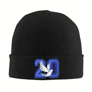 1 Piece Zeta Phi Beta 20th Anniversary Knitted Hat - Warm, Windproof, Fashionable Style Ski Hat, Unisex, Acrylic Material, Black with Blue Wing Design, Winter Hat