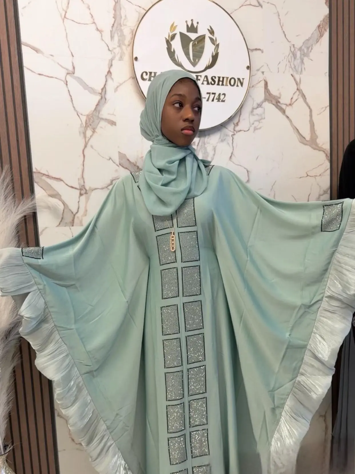 princess abaya dress White Chiffon Princess Dress Abaya with Lantern Sleeves