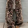 Men's Street Style Leopard Print Loose Pants, Elastic Waist Knit Sportswear, Reversible Fleece Lined Joggers for Casual Wear