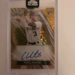 Coco Montes 44/50 Gold 2024 Tops Black Chrome Autograph Baseball Card Limited Edition 44 of 50