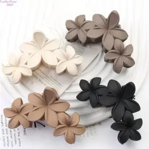 4Pcs Simple Solid Color Floral Flat Hair Claw Clips for Women, Matte Strong Hold Hair Clips, Minimalist All-Match Hair Accessories for Daily Casual Wear & Easy Hairstyling