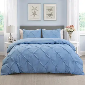 French Blue Valencia Pintuck 1 Pinch Pleat Duvet Cover & 2 Pillowcases - All Season Breathable ,Skin- Friendly, Soft & Fashion ,Breathable & Cooling