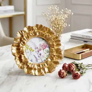 European Vintage Peony Design Round Photo Frame, Resin Hand-Painted Home Decor, Wall-Mountable Dual-Use Frame, Bathroom Accessory