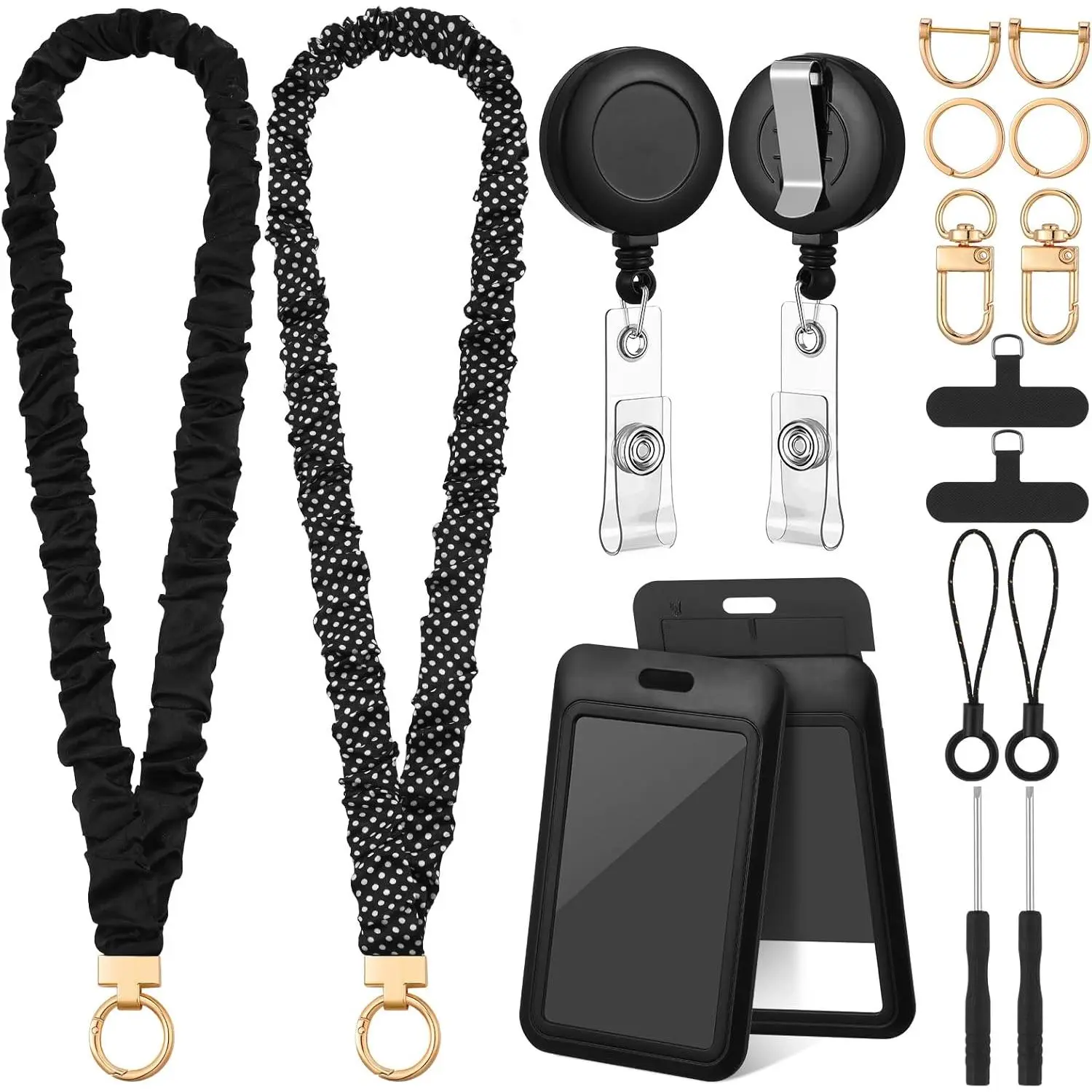 2 Set Scrunchies Lanyards for Id Badges, Stretchy Lanyard for Women Teacher Nurse