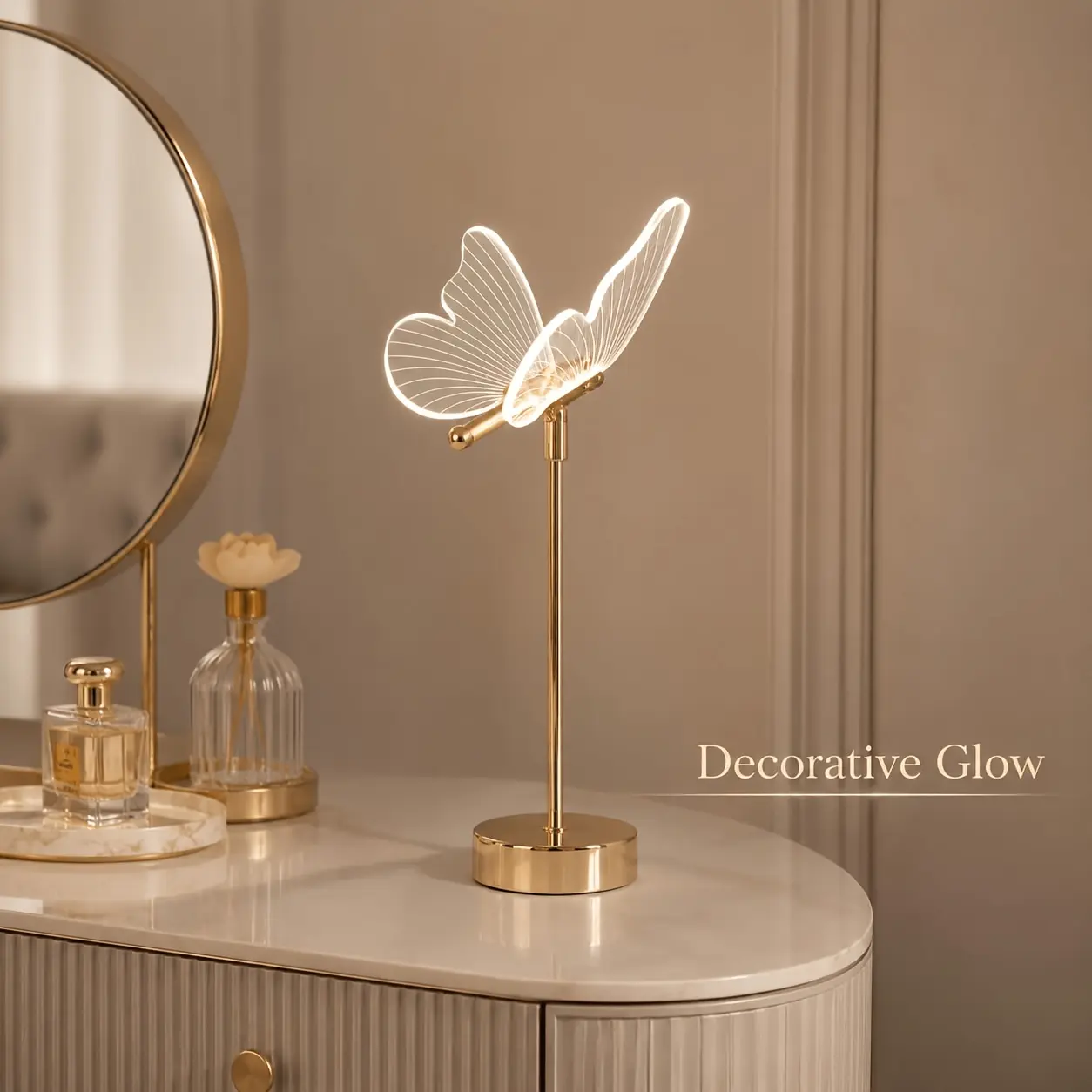 Butterfly-Shaped USB-Powered LED Glow Tabletop Lamp - Golden Metal Body, Modern Home Decor, Suitable for Bedroom Use, Ideal Festival Gift