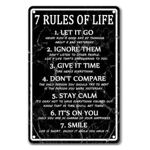Aluminum 7 Rules of Life Wall Art Sign Metal Sign Inspirational Motivational Poster for Classroom Home Garden Patio Wall Decoration Vintage Style