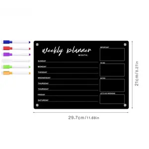 Black Fridge Magnets Acrylic Dry Erase Home Decor Kitchen Accessories with 5 Markers for Fridge Kitchen Home Classroom Office Use