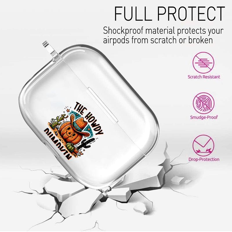 Cowboy Pumpkin Greeting Pattern TPU Soft Protective Case for Apple AirPods 4/3/2/1/Pro/Pro2 Transparent Earphone Cover with Keychain Attachment Cowboy Pumpkin Greeting Pattern TPU Soft Protective Case for Apple AirPods 4/3/2/1/Pro/Pro2 Transparent Earphone Cover with Keychain Attachment