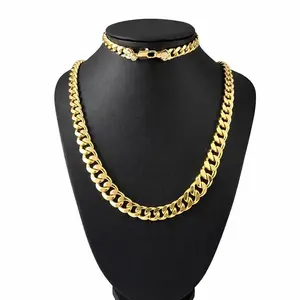 【Set】14K Gold Plated Cuban Curb Set Chain - Necklace and Bracelet For Women and Men 7mm/8mm , 24" - Tarnish-Free - Torch Chain Necklace Timeless Elegance Everyday