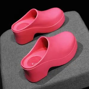 Women's Closed Toe Platform Slides - 2025 Summer Chunky Heel Sandals EVA Lightweight Breathable House Slippers for Outdoor Wear