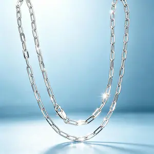 925 Silver Plated Polished Paperclip Link Necklace for Men & Women, 3.5MM Width, Available in 20 & 24 Inch Length, Waterproof Sweat Resistant Minimalist Streetwear Jewelry, Viral TikTok Trending Layerable Silver Neck Chain Gift