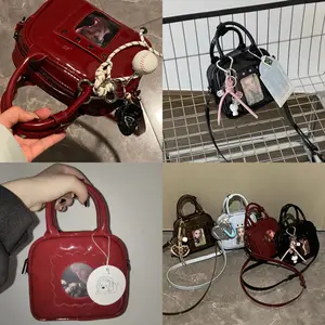 Y2K Itabag Boston Bag Tote Bag PU Crossbody Bag Y2K Zipper Sweet Girl Japanese Korean Bowling Storage Bag Armpit Shoulder Bag