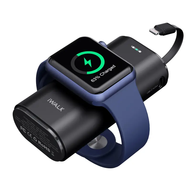 iWALK Portable Apple Watch Charger, 9000mAh Power Bank with Built in Cable, Apple Watch and Phone Charger, Compatible with Apple Watch Series 8/7/6/Se/5/4/3/2, iPhone14/ 13/12/12 Pro Max/ 11/6s portable charger