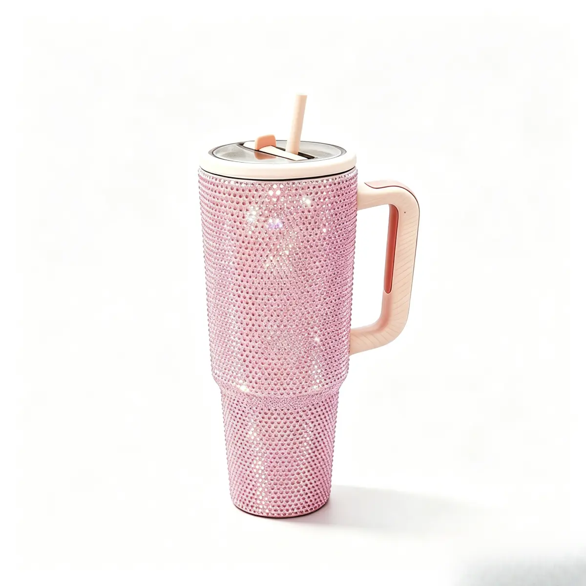 40oz Pink Rhinestone Stainless Steel Insulated Travel Mug - Detachable Handle & Straw, Lightweight Leakproof Car Cup, Aesthetic Women's Water Bottle, Ideal Birthday & Holiday Gift
