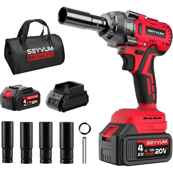 Cordless Impact Wrench, 1/2” Max Torque 900 Ft-lbs / 1200 N.m Powerful Impact Gun, 20V 3500RPM Electric Impact Driver, 2 x 4.0Ah Battery & Fast Charger, 6 Impact Sockets, Carrying Case Included