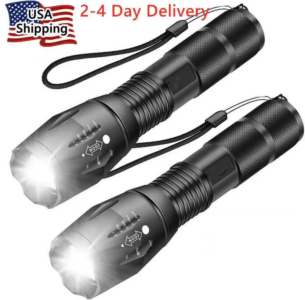 Super-Bright LED Tactical Flashlight 5 Modes Zoomable 2-Pack