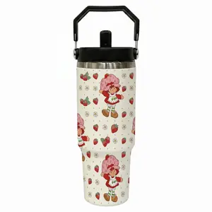 Retro Strawberry Girl Cup - 30oz Travel Tumbler with Handle - Keeps Cold 24+ Hrs - Unique Mother's Day gift - Summer Gift for Her