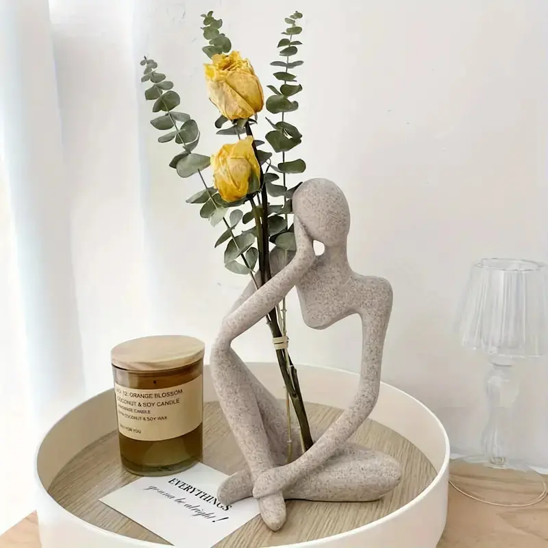 Abstract Resin Sculpture Thinker Statue, Modern Home Office Decor, Small Sandstone Figurine for Shelf or Desk Display, Living Room Aesthetic, Abstract Figure Sculpture, Decoration