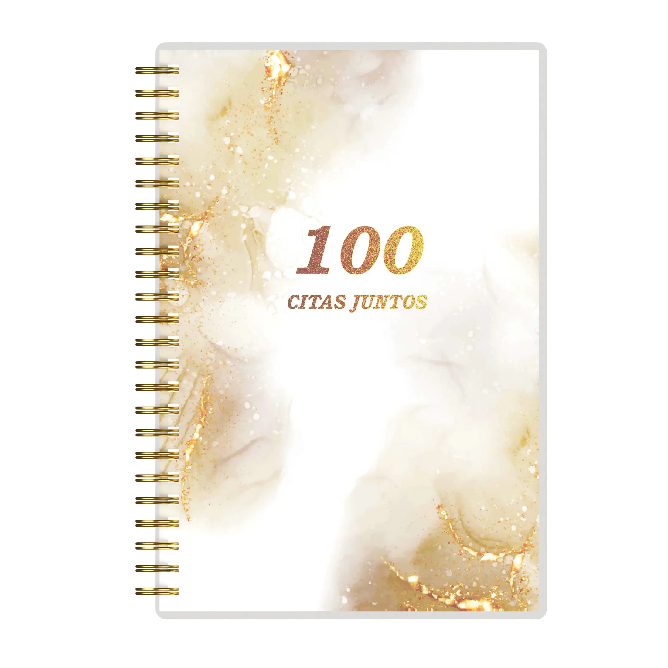A5 Size Spiral Bound Guided Journal - Spanish Flair Couples Date Notebook, 100 Citas Juntos Gold Office Stationery, Romantic Text Anniversary Gift for Partners, Blue Notebook
