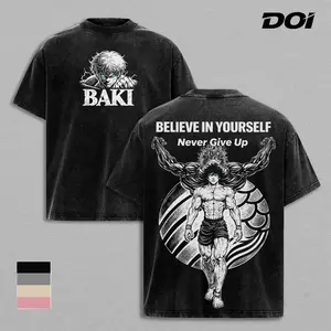 Baki Hanma Anime T-Shirt, Grappler Baki Manga Graphic Tee, Motivational Gym Aesthetic “Believe in Yourself Never Give Up” Design Vintage Washed Streetwear Heavy Cotton Unisex Shirt, Gift for Anime Fitness Fans