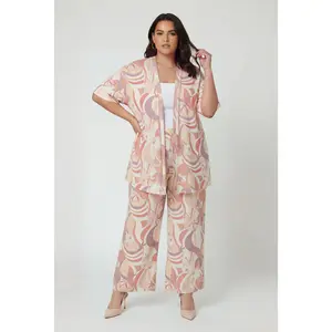Plus Size Crepe Knit Patterned Kimono
