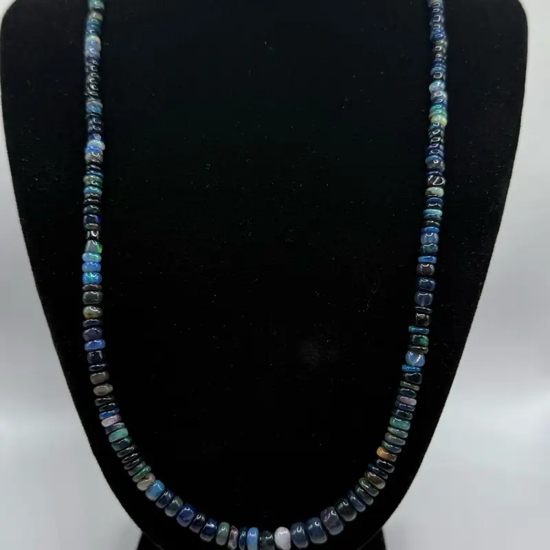 925 Silver Necklace 16"Natural Ethiopian Black Opal Gemstone Beads Necklace