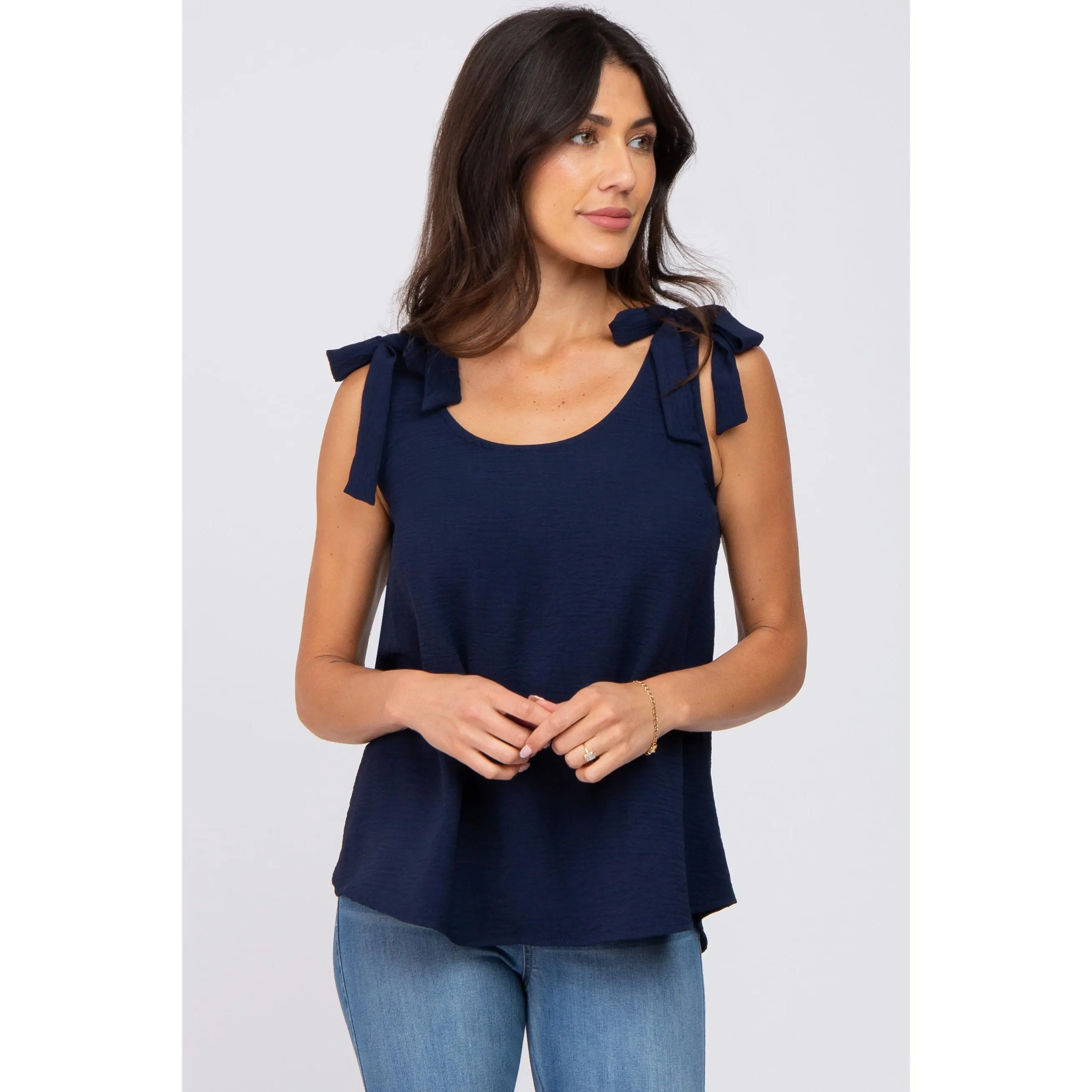 Navy Blue Shoulder Bow Tank Top