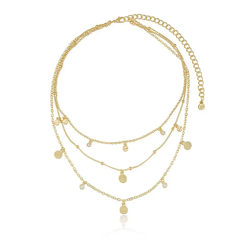 Ettika Crystal Detailed Triple Layer Necklace – 18kt Gold or Rhodium Plated with Cubic Zirconia