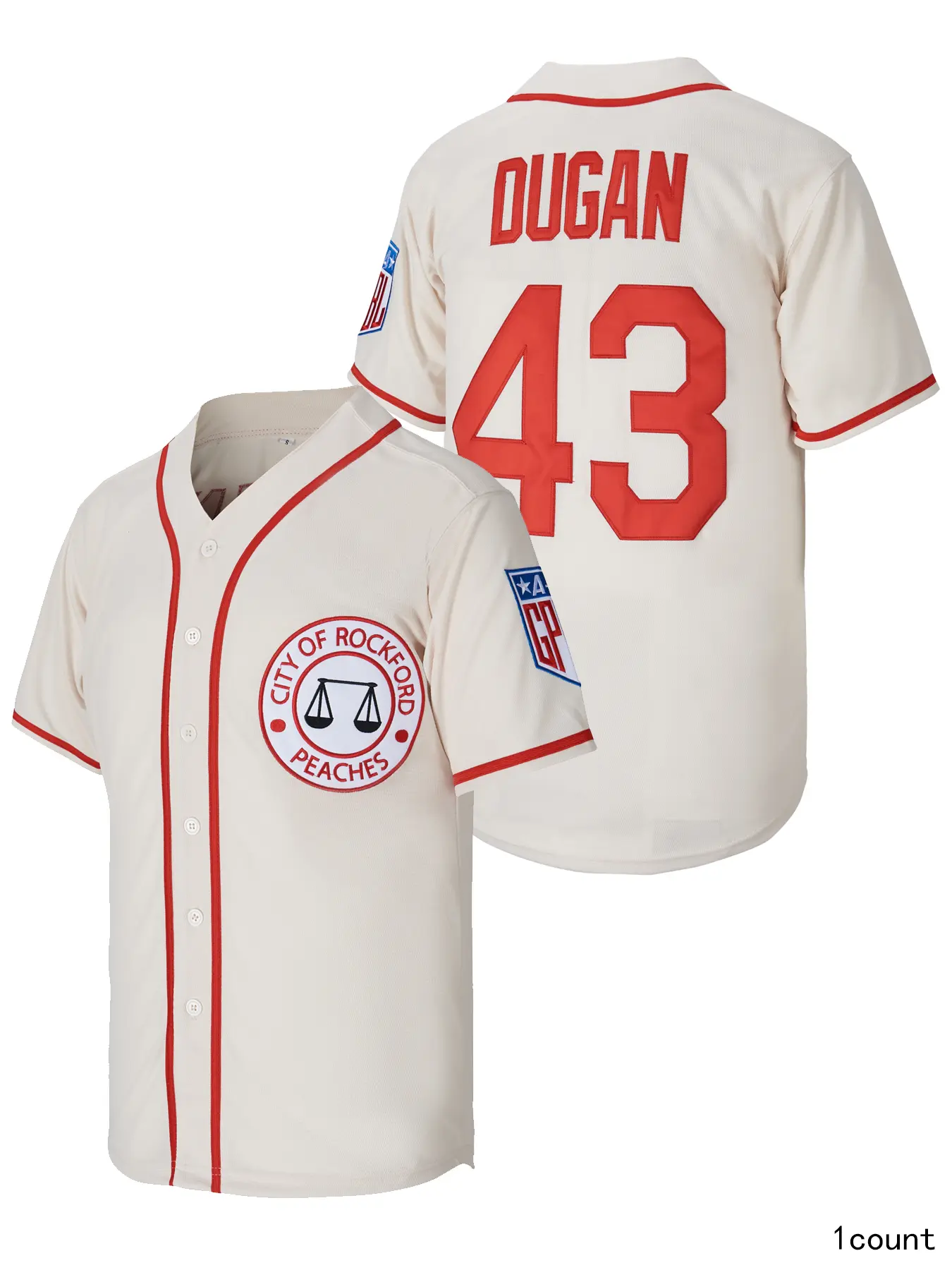 Men's #43 Jimmy Dugan Rockford Peaches Movie Costume Game Jersey - Breathable Embroidered V-Neck Polyester Professional Sports Top