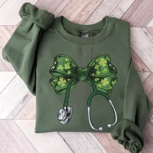 St. Patrick's Day Nurse Coquette Shamrock T-Shirt or Sweatshirt, Lucky Irish Women Shirt, St Patricks Day Shirt for Nurse, Nurse Stethoscope Gift for Nurse