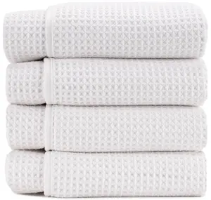 AURA by S&T INC. Microfiber Waffle Bath Towels, 4 Pack, Quick-Dry, Ultra Absorbent, Lightweight Towels for Bathroom, Gym, Travel and Beach, 30 inches x 60 inches, 420GSM, White