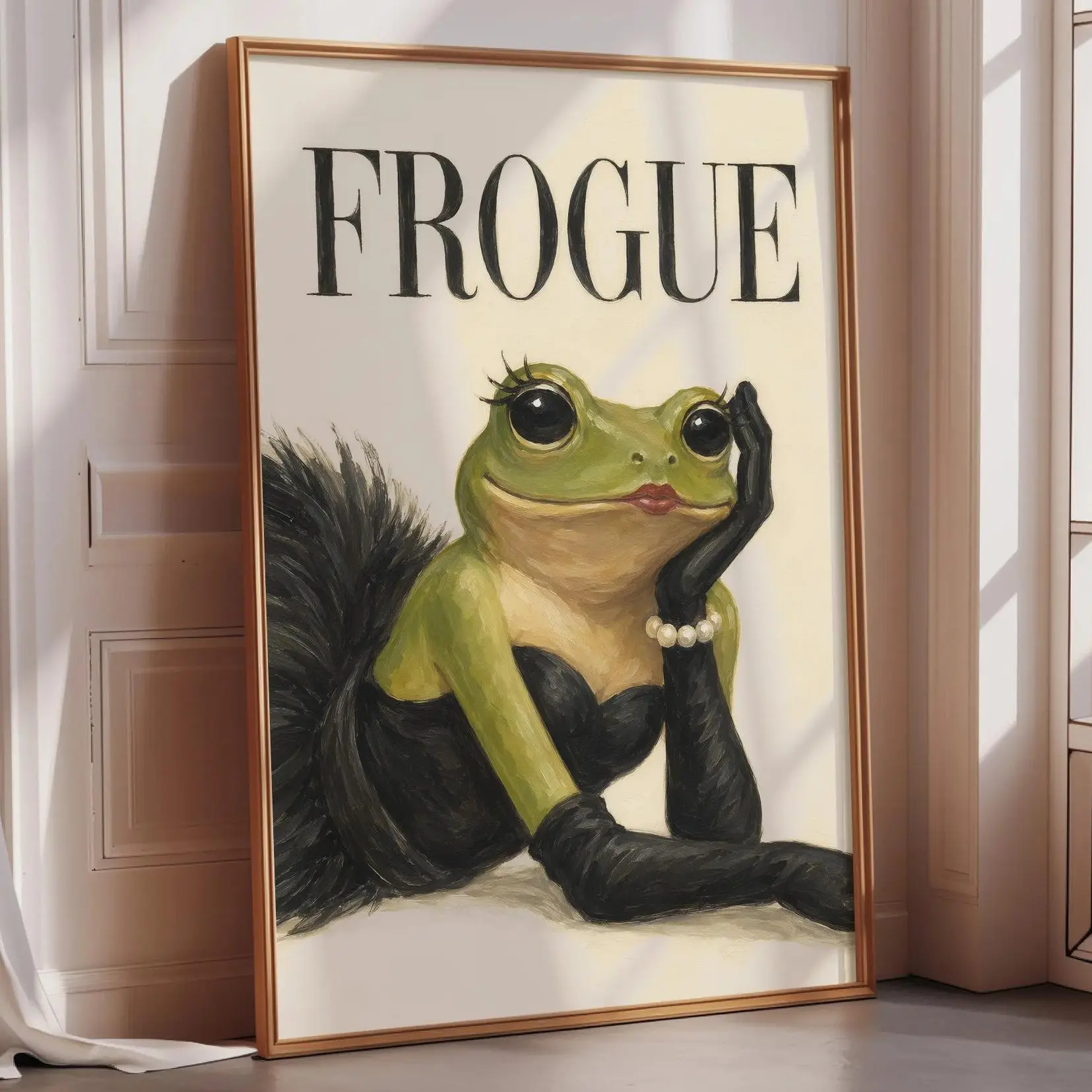 [SALE UP TO 50%] Frogue Wall Art Print, Fashion Frog Poster, Funny Glam Animal Decor, Chic Frog Art