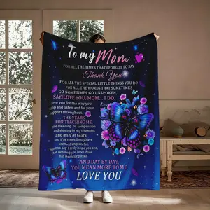 Mom Gratitude Flannel Throw Blanket, Ultra-Soft Cozy Heartfelt Message Throw, Perfect Birthday Gift for Mom from Children, Ideal for Couch, Travel & Home Decor