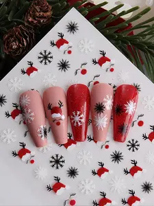 Festival Nails Art Designs, Glitter Deer Antlers, & Hat Elk Stickers, 3D Holiday Nail Stickers, Self-Adhesive Decals, Christmas Nail Stickers
