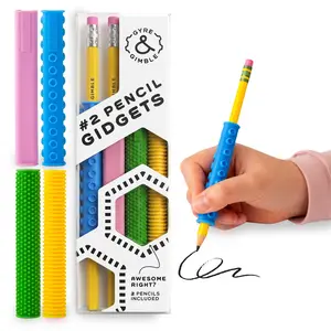 Gyre & Gimble Gidgets for #2 Pencils | Textured Silicone Pencil Sleeve for Quiet & Calm Fidgeting | 4 Sleeves & 2 Pencils | ADHD Sensory Tool for Kids & Adults