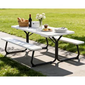 Picnic Table, 6 FT Outdoor Picnic Table with Benches for 8 People, Heavy Duty Picnic Bench Set with Steel Frame, 600LBS Capacity, Patio Dining Table Set for Backyard, Park, Garden, School