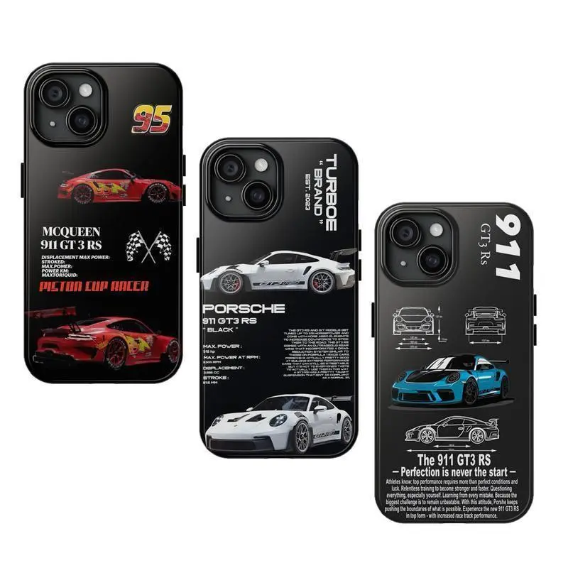 911 GT3 RS, MCQ95 Black Two-In-One Drop-Resistant Mobile Phone Case Protection, Shockproof For IPhone 17-12, Pro Max, Pro Plus, and Samsung S25 24 23 Safety Case