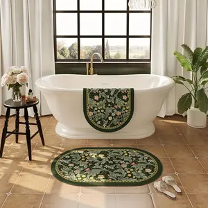 1 Piece Floral Pattern Bathroom Mat - Absorbent and Non-Slip Rug for Bathroom, Living Room, Bedroom, Kitchen and Laundry Room - Soft Home Essentials, Elegant Green and Yellow Design, Laundry Room Decor | Decorative Rugs, Bathroom Rugs, Botanical Area Rugs