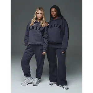 Kaiia Logo Wide Leg Sweat Pants in Dark Grey