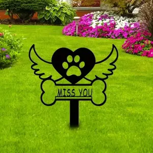 Pet Memorial Garden Decor, Pet Paw & Heart Shaped Grave Marker with Stake, Garden Decoration for Outdoor Yard Lawn, Home Decor