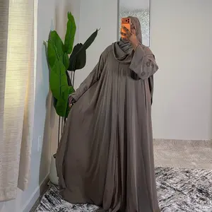 Abaya - Elegant Brown Floral Embroidered Long Dress for Women, Perfect for Special Occasions